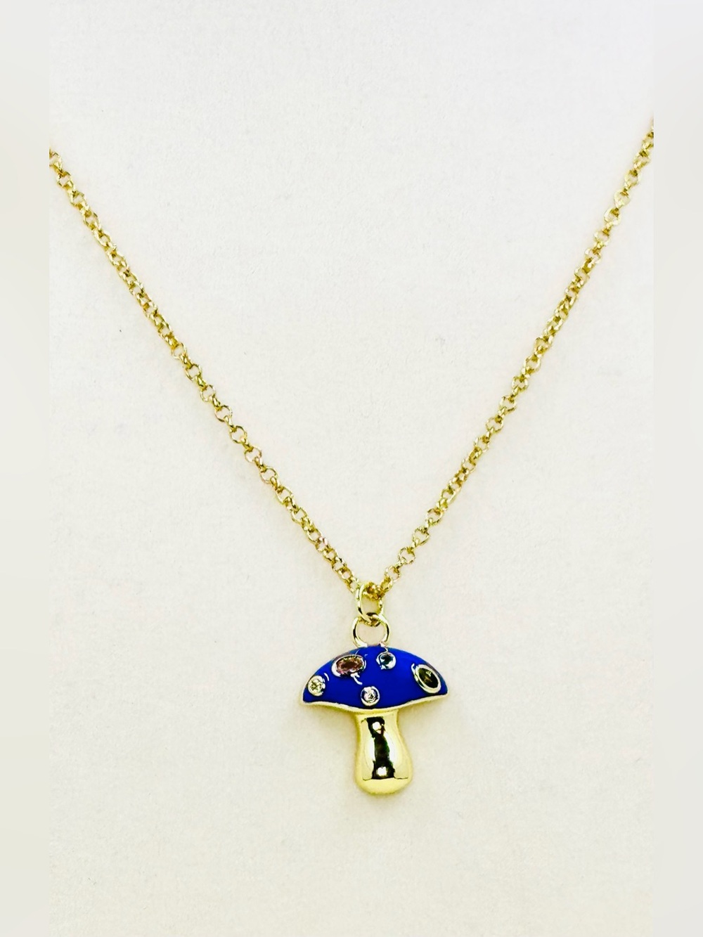 Mayamar 18k Gold-Plated Blue Enamel Mushroom Pendant Necklace W/Crystals NWT